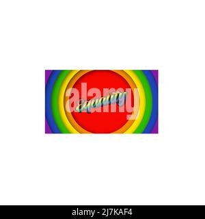 Testo scritta di uguaglianza su sfondo arcobaleno in un grazioso stile di taglio di carta. Il concetto di uguaglianza delle persone. Banner o poster che richiedono il dovere di essere Illustrazione Vettoriale
