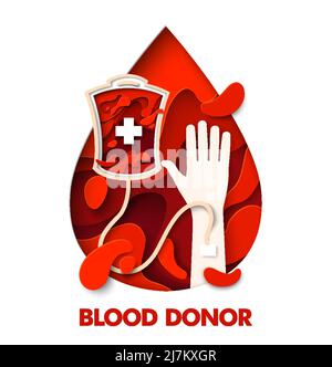 Disegno del poster del taglio della carta del giorno del mondo del donatore di sangue Illustrazione Vettoriale