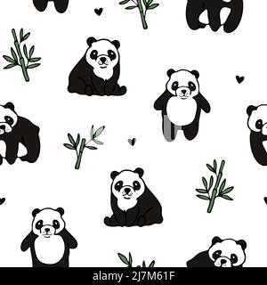 Motivo vettoriale senza cuciture con panda carino su sfondo bianco. Semplice disegno di carta da parati orsacchiotto per i bambini. Tessuti decorativi di moda animale. Illustrazione Vettoriale
