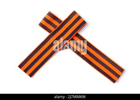 Badge festivo dal nastro di San Giorgio isolato su bianco Foto Stock