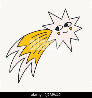 Fumetto vettore divertente carino cometa personaggi comic. Illustrazione Vettoriale