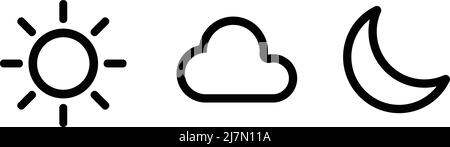 Icona meteo impostata. Sole, nuvole e luna. Vettore modificabile. Illustrazione Vettoriale