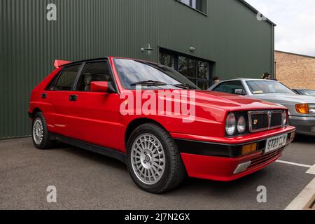 1990 Lancia Delta HF ‘G723 CLK’ in mostra allo Scramble di aprile che si è tenuto presso il Bicester Heritage Centre il 23rd aprile 2022 Foto Stock