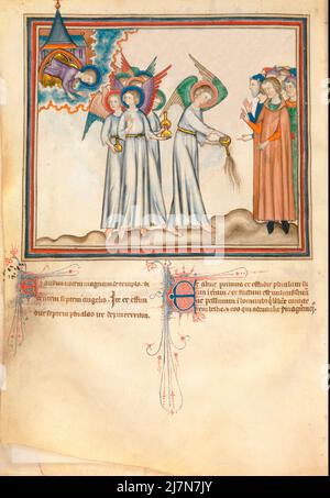 L'Apocalisse dei Chiostri ca. 1330 - l'Apocalisse, o Libro dell'Apocalisse, Giovanni evangelista, durante il suo esilio nell'isola greca di Patmos. In questa immagine - il primo arco Foto Stock