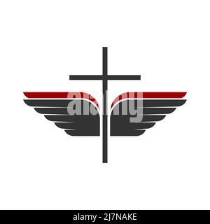 Simbolo cristiano. Logo Vector. Croce di Gesù Cristo e le ali - un simbolo dello Spirito Illustrazione Vettoriale