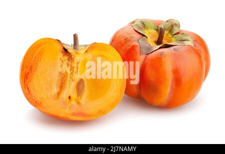 percorso di persimmon a fette isolato su bianco Foto Stock