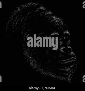 Il logo del vettore di una scimmia o un gorilla di nome King Kong per tatuaggio o T-shirt design o abbigliamento esterno. Carino stile di stampa di una scimmia o un gorilla di nome King Kong bac Illustrazione Vettoriale