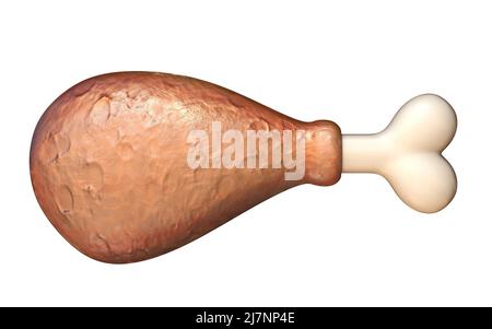 Figura di rappresentazione della gamba di pollo 3D isolata su sfondo bianco Foto Stock