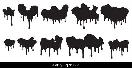 Set di gocce di vernice nera fusa o liquida. Illustrazione vettoriale per il vostro disegno. Illustrazione Vettoriale