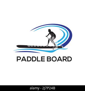 vettore logo con silhouette di paddle board Foto Stock