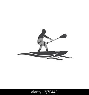 vettore logo con silhouette di paddle board Foto Stock