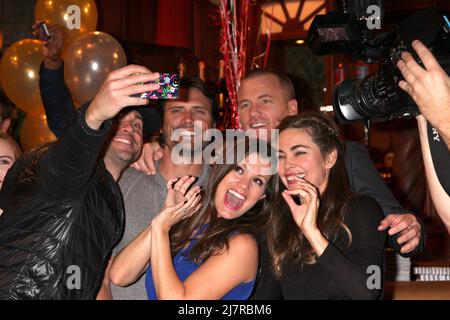 LOS ANGELES - MAR 25: Daniel Goddard, Joshua Morrow, Sean Carrigan, Melissa Claire Egan, Amelia Heinle al giovane e inquieto 41st anniversario Cake alla CBS Television City il 25 marzo 2014 a Los Angeles, CA Foto Stock