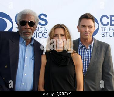 LOS ANGELES - MAGGIO 19: Morgan Freeman, Tea Leoni, Tim Daly al CBS Summer Soiree al London Hotel il 19 Maggio 2014 a West Hollywood, CA Foto Stock