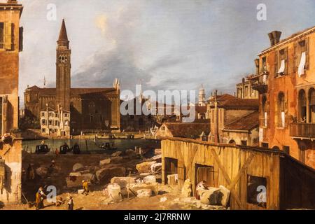 Dipinto dal titolo "Venezia: Campo S.Vidal e Santa Maria della Carita" dell'artista Canaletto del 1728 Foto Stock