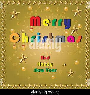 Buon Natale e Cutout Gold lamina Stars biglietto di auguri Illustrazione Vettoriale