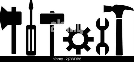 Insieme di icone di silhouette strumento. Attrezzature. Vettore modificabile. Illustrazione Vettoriale