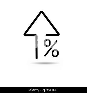 Icona di profilo freccia di aumento dello sconto. Segno di stile lineare per concetto mobile e web design. Freccia percentuale verso l'alto icona vettore linea semplice. Simbolo, logo i Illustrazione Vettoriale