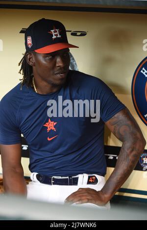 Il lanciatore Rafael Montero di Houston Astros (47) prima della partita MLB tra gli Houston Astros e i Detroit Tigers giovedì 6 maggio 2022 a mi Foto Stock