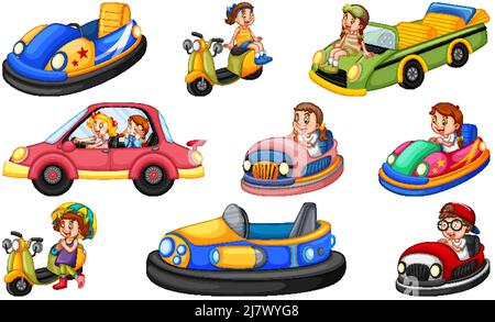 Set di bambini che cavalcano Go-Kart illustrazione Illustrazione Vettoriale