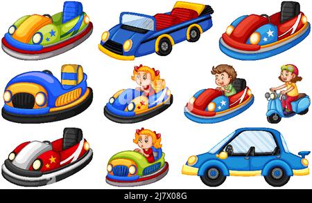 Set di bambini che cavalcano Go-Kart illustrazione Illustrazione Vettoriale