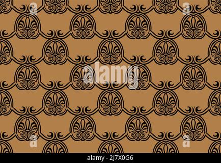 Elemento decorativo greco fiore motivo loto, forma greca texture senza cuciture Illustrazione Vettoriale