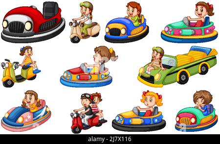 Set di bambini che cavalcano Go-Kart illustrazione Illustrazione Vettoriale