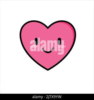 Vettore cardiaco rosso isolato su sfondo bianco. Icona del cuore in un disegno piatto. Red Doodle Heart. Illustrazione Vettoriale