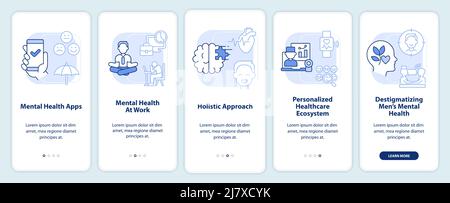 Salute mentale migliorare le tendenze luce blu onboarding schermo app mobile Illustrazione Vettoriale