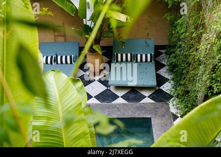 Viaggiare in Marocco. Riad tradizionale a Marrakech. Foto Stock