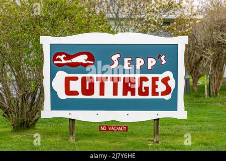 Cartello per Sepp's Cottage, Ditch Plains a Montauk Foto Stock