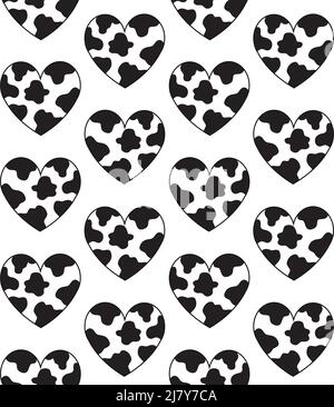 Motivo vettoriale senza giunture di cuore piatto con pelo macchiato di mucca isolato su sfondo bianco Illustrazione Vettoriale