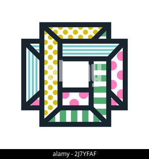 Forma geometrica intrecciata con riempimento di linee e punti. Progettazione di patch geometriche astratte Illustrazione Vettoriale