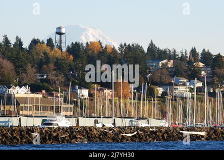 Barche a Marina, Des Moines, Washington Foto Stock