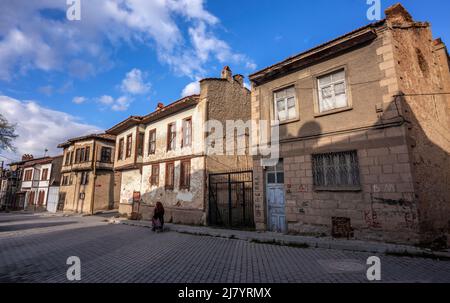 Le case di Kütahya, che sono esempi di architettura civile del 19th secolo e portano le caratteristiche architettoniche in legno di Anatolia... Foto Stock