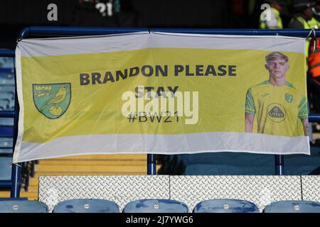 Leicester, Regno Unito. 11th maggio 2022. Una bandiera è messa in su davanti alla partita di questo pomeriggio che chiede a Brandon Williams #21 di Norwich City di non lasciare il randello in Leicester, Regno Unito il 5/11/2022. (Foto di James Heaton/News Images/Sipa USA) Credit: Sipa USA/Alamy Live News Foto Stock