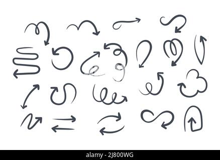 Set di freccia doodle su sfondo bianco Illustrazione Vettoriale