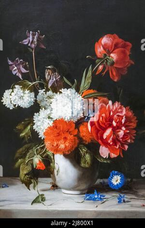 Dipinto intitolato 'Fiori in un vaso di pietra bianca' dell'artista olandese Dirck de Bray del 1671 Foto Stock