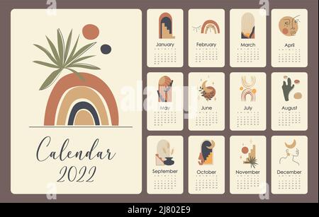 Astratto calendario moderno contemporaneo 2022 Illustrazione Vettoriale