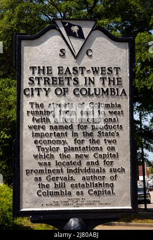 Le strade est ovest nella città di Columbia South Carolina marker Foto Stock