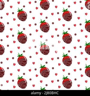 Modello senza cuciture con fragole ricoperte di cioccolato. Illustrazione vettoriale. Illustrazione Vettoriale