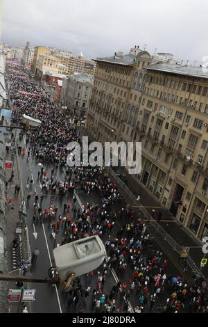 Foto del 'reggimento eterno', che memorizza i caduti durante la seconda guerra mondiale (Grande Guerra Patriottica) il giorno della Vittoria il 9 maggio a Mosca, Russia Foto Stock