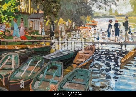 Dipinto intitolato 'bagnanti a la Grenouillere' di Claude Monet del 1869 Foto Stock