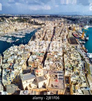 Veduta panoramica aerea di Senglea a Malta. Foto Stock