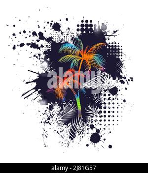 Astrazione dell'albero della palma con i blot. Stampa T-shirt. Illustrazione vettoriale Illustrazione Vettoriale