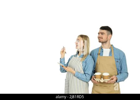 Concetto di occupazione, camerieri isolati su sfondo bianco Foto Stock
