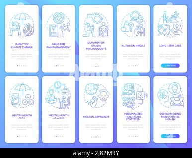 Trend in psicologia blu gradiente onboarding mobile app set Illustrazione Vettoriale