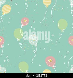 Divertente party disegnato a mano sullo sfondo senza cuciture. Ideale per feste di compleanno, tessuti, striscioni, sfondi, imballaggio - disegno vettoriale Illustrazione Vettoriale