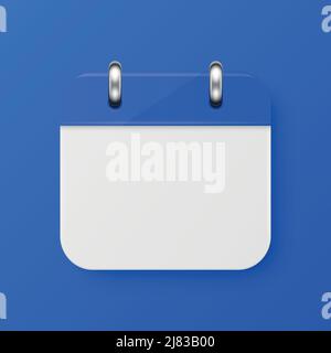 Vector 3D icona semplice classica minimalista Calendar realistica su sfondo blu. Modello di progetto per Mockup. Carta Calendario bianco e blu sul muro Illustrazione Vettoriale
