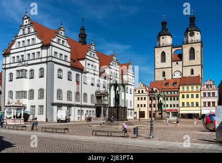 Vecchio municipio, mercato, Lutero città Wittenberg, Wittenberg, Sassonia-Anhalt, Germania Foto Stock