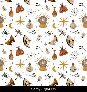 Design mistico boho pattern. Sfondo vettoriale senza giunture Illustrazione Vettoriale